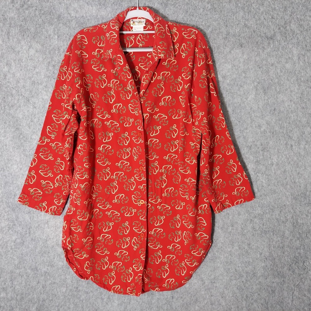 VTG Walt Disney World Women Sleep Shirt‎ S Christmas Mickey Mouse Fleece Button